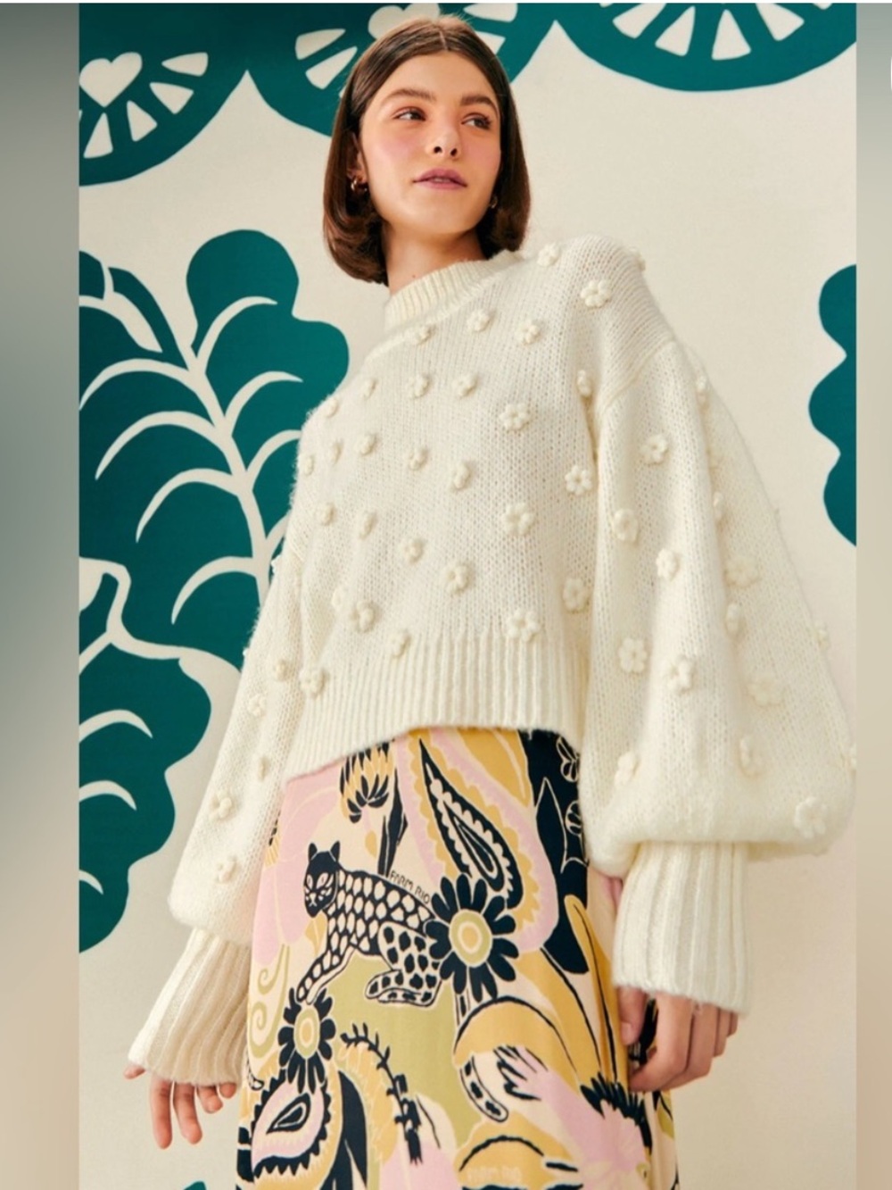 Farm rio handmade flower knit sweater